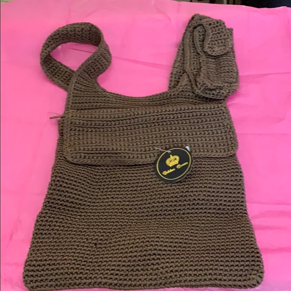 Brown Crochet cross body purse
